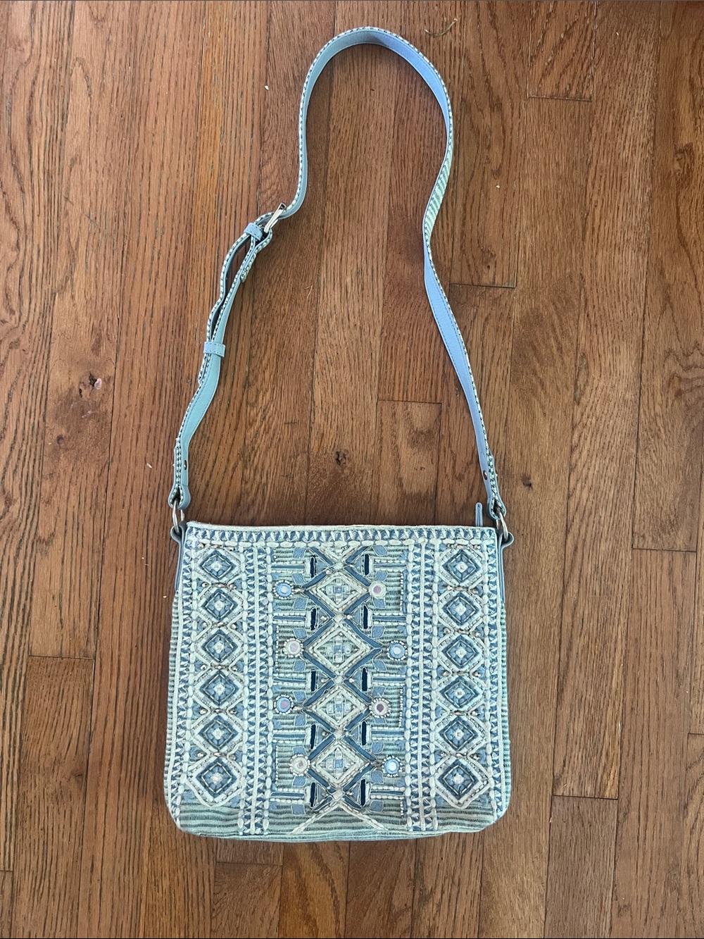 Chico's Light Blue Embroidered Crossbody Bag
